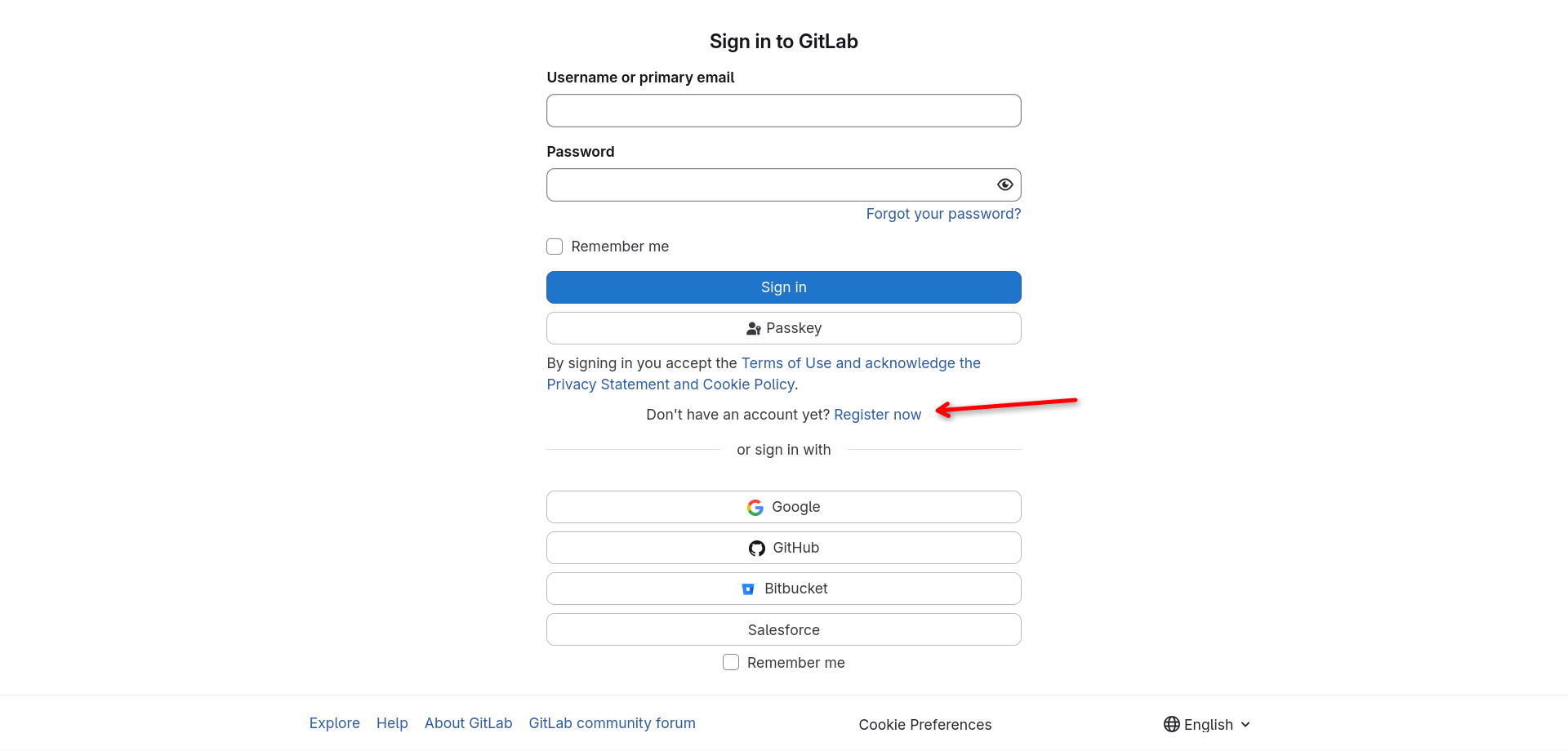 GitLab login page